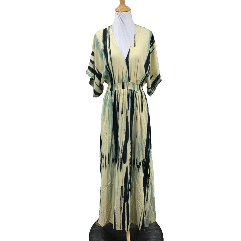 Khush Dress Women XS Extra Small Side Slits Kimono Sleeve Tie Dye Cinch Waist